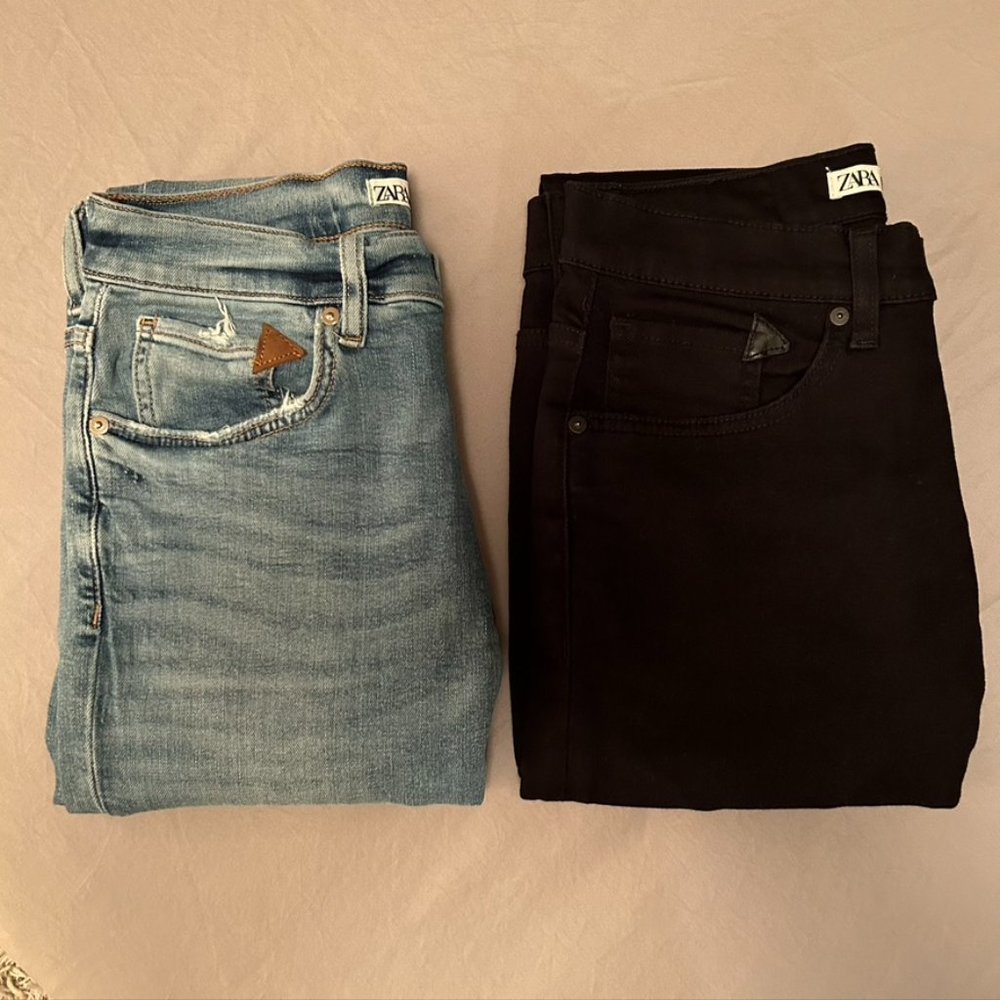 (2) Zara Skinny Stretch Denim Jeans Faded Black